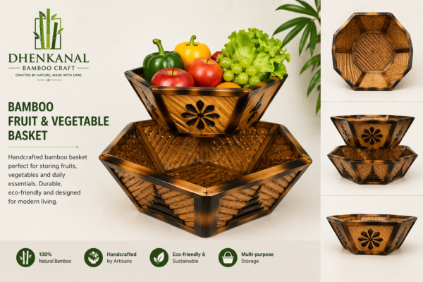 Handcrafted Bamboo Fruit & Vegetable Storage Basket (Octagon Design)